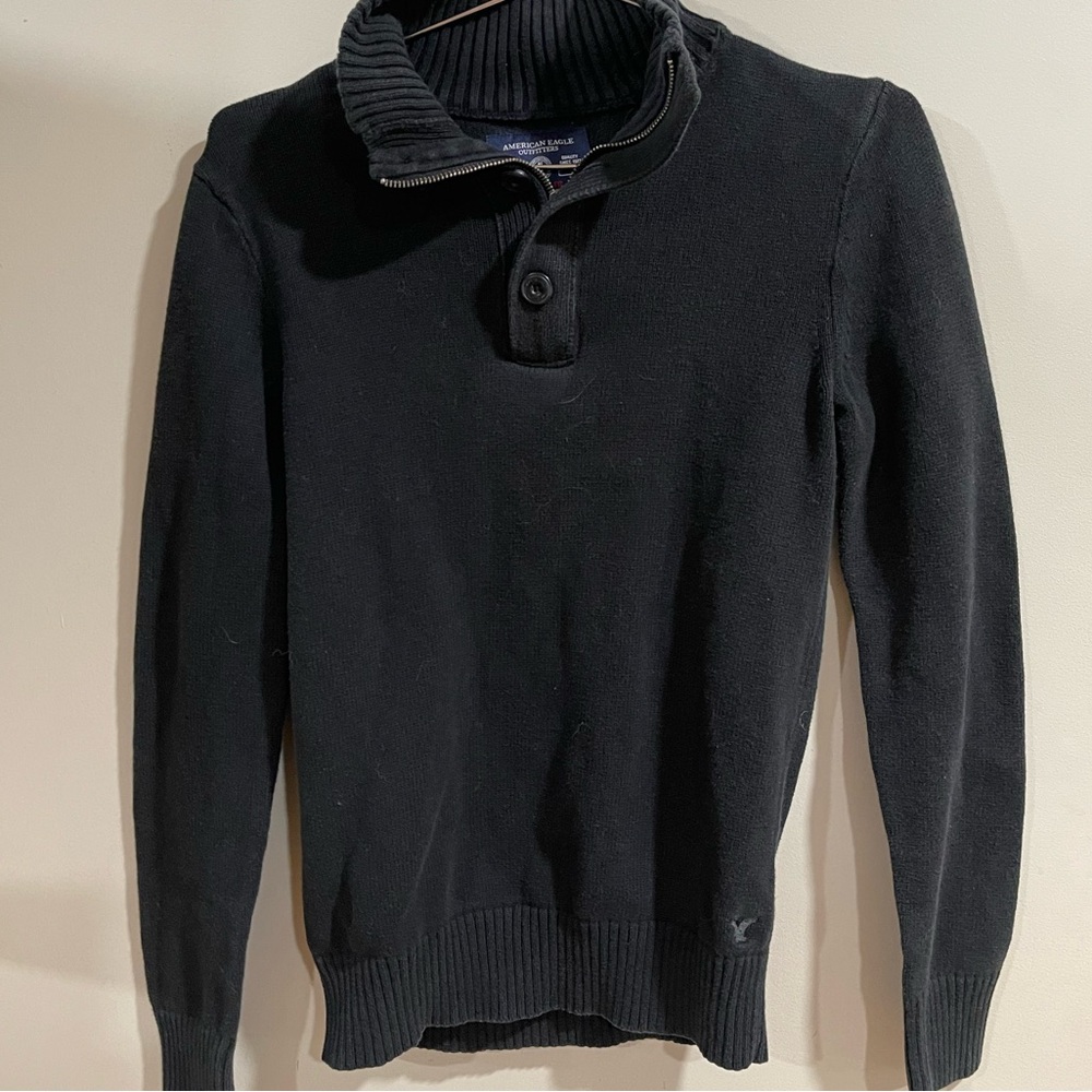 American Eagle Men's Black Quarter Zip Sweater XS